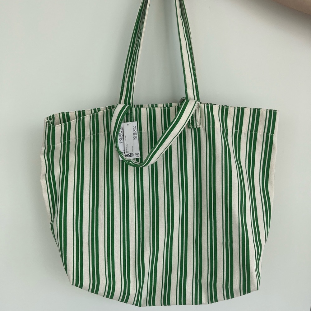 NEW☀️ H&M canvas green beach tote bag